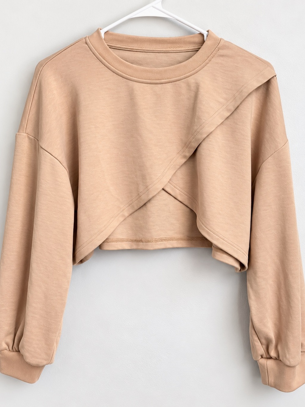 Crop Sweatshirt Top in Beige – Women's Casual Pullover